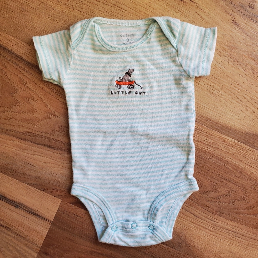 Carter's Striped Onesie Bodysuit Shirt • Dog in Wagon • 3m Baby Boy